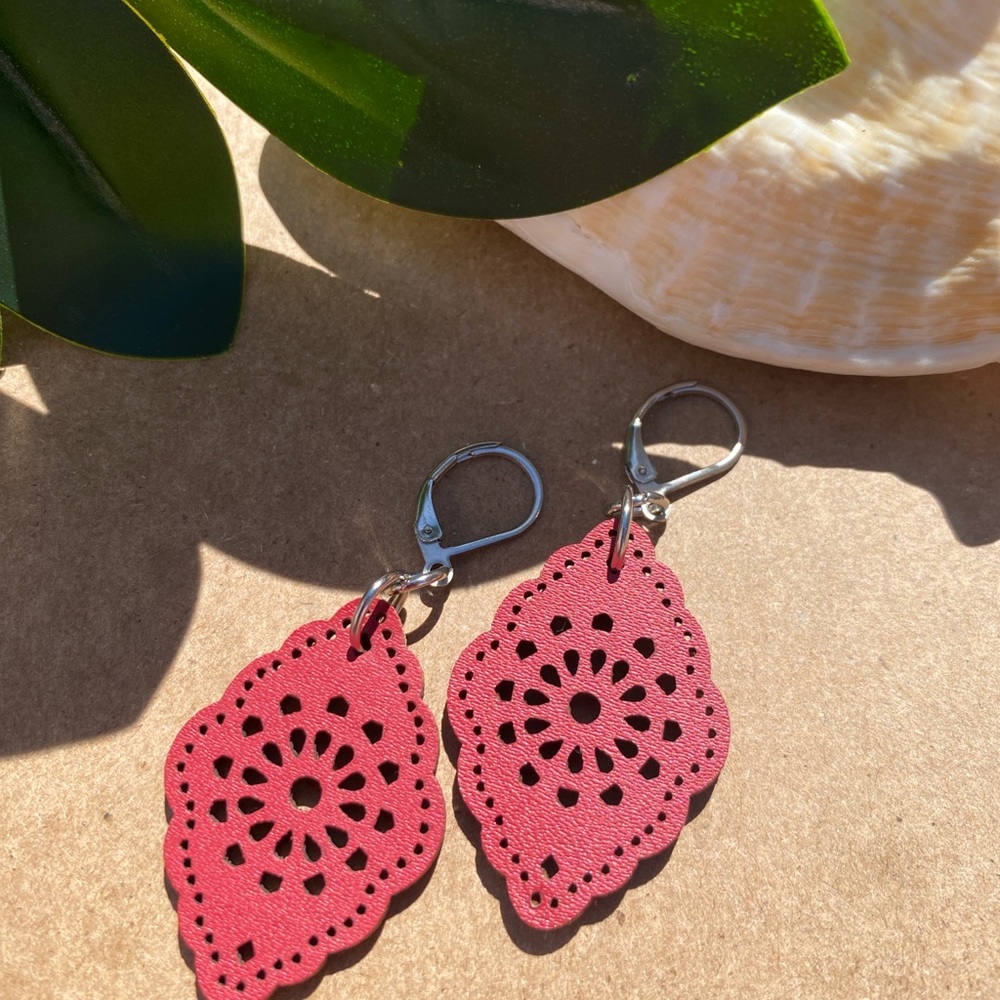 Elegant Red Leather Cutout Earrings